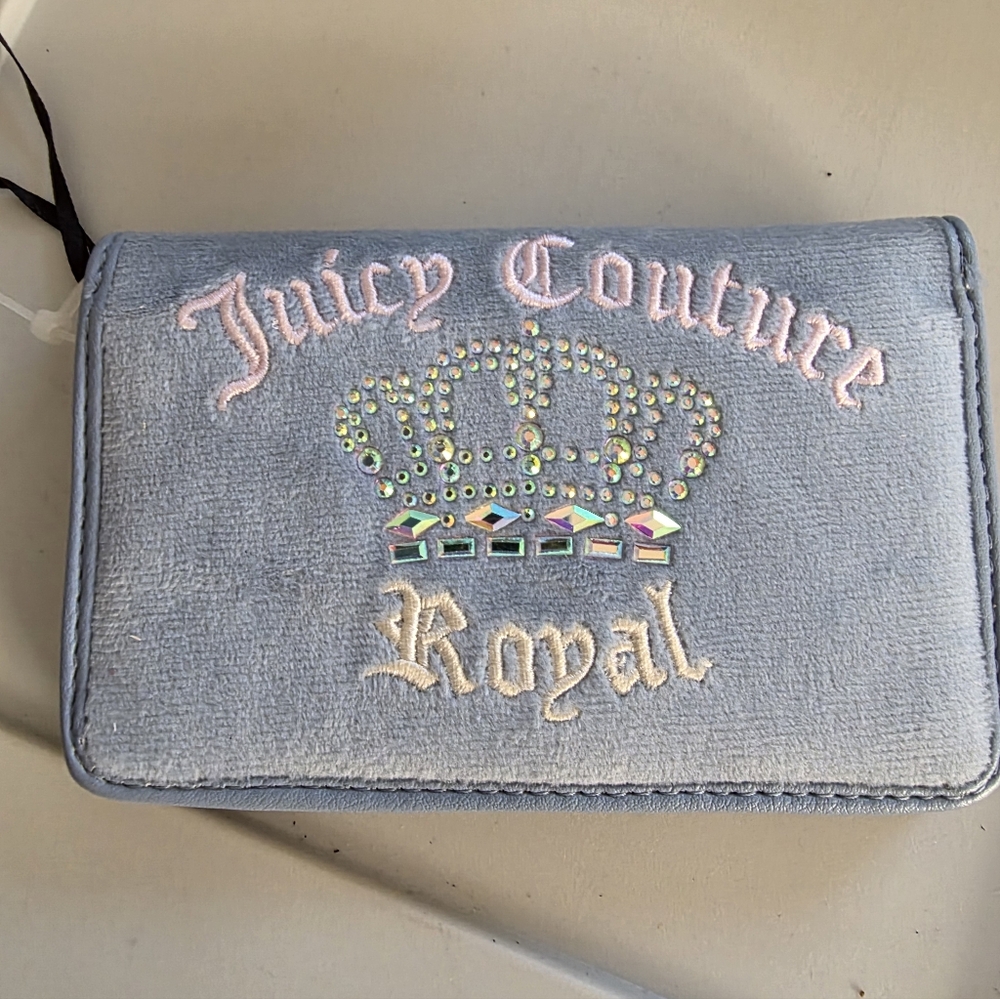 Juicy Couture Light Blue Velvet Royal Crown Wallet